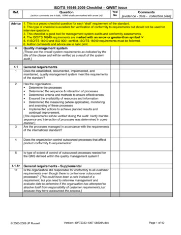 ISO/TS 16949:2009 Checklist – QWBT Issue
