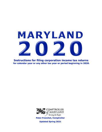 2020 Corporate Instructions Booklet - Marylandtaxes.gov