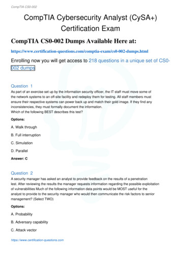 CompTIA Cybersecurity Analyst (CySA ) Certification Exam