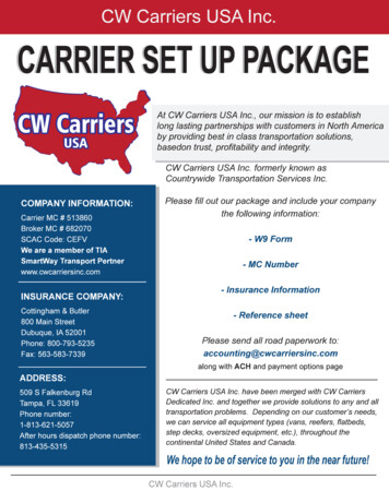 Broker ‐ Carrier Agreement - CW Carriers USA