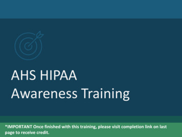 AHS HIPAA Awareness Training - Vermont Department Of Health