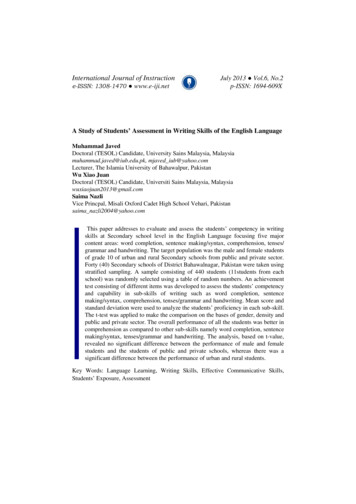 A Study Of Students’ Assessment In Writing Skills Of The .