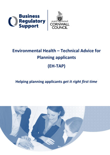 Environmental Health Technical Advice For Planning Applicants (EH-TAP)