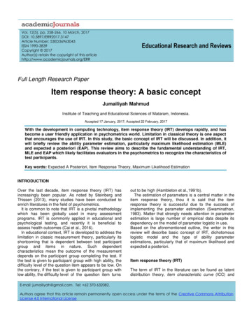Item Response Theory: A Basic Concept