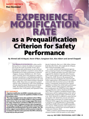 SAFETY METRICS Peer-Reviewed EXPERIENCE MODIFICATION RATE