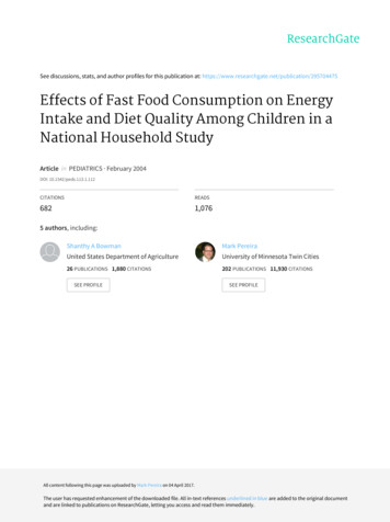 Effects Of Fast Food Consumption On Energy Intake And Diet .