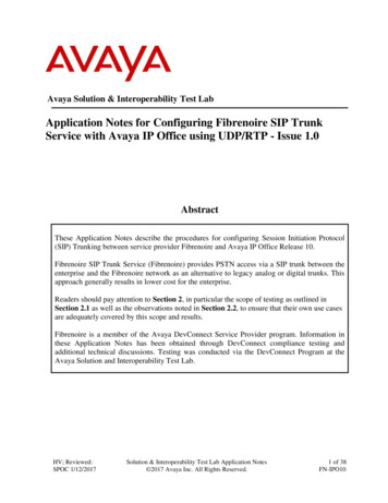 Application Notes For Configuring Fibrenoire SIP Trunk Service . - Avaya