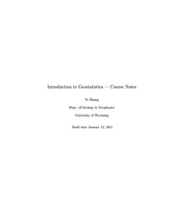 Introduction To Geostatistics Course Notes