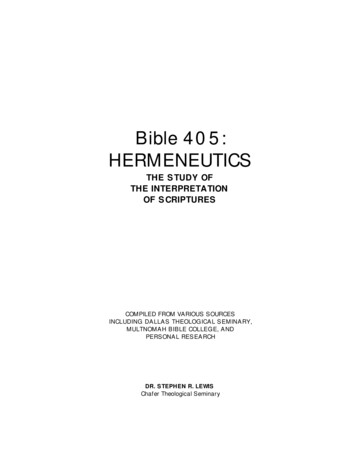 Bible 405: HERMENEUTICS - Philosophy, Theology, History .