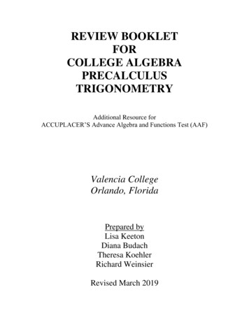 REVIEW BOOKLET FOR COLLEGE ALGEBRA PRECALCULUS 