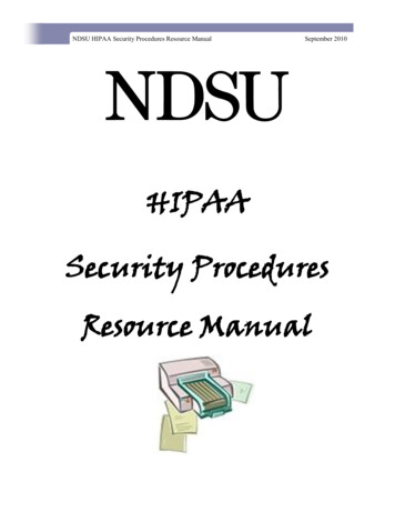 HIPAA Security Procedures Resource Manual - NDSU