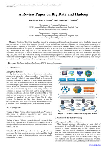 A Review Paper On Big Data And Hadoop - IJSRP