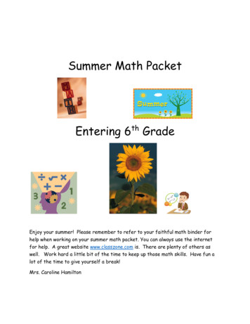 Incoming 6th Grade Summer Math Packet 2018-2019