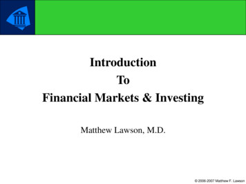 Introduction To Financial Markets & Investing