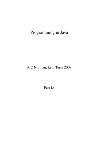 Programming In Java - University Of Cambridge