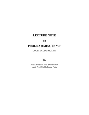 LECTURE NOTE On PROGRAMMING IN “C”