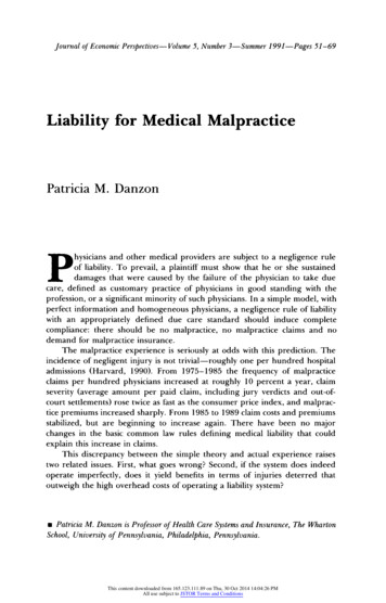Liability For Medical Malpractice - Wharton Faculty