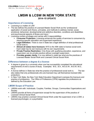 LMSW & LCSW IN NEW YORK STATE - Columbia School Of 