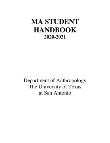 MA STUDENT HANDBOOK - UTSA Department Of Anthropology