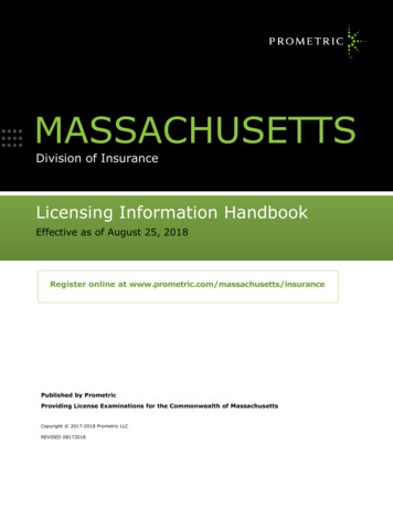 Massachusetts Division Of Insurance Licensing Information . - Prometric