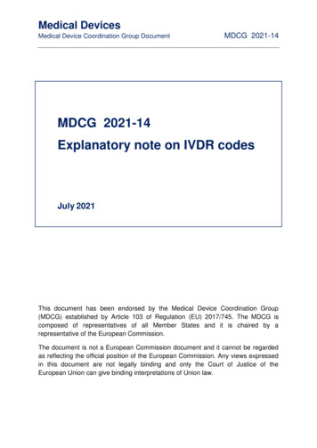 MDCG 2021-14 Explanatory Note On IVDR Codes