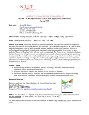 MGMT 116-002: Quantitative Analysis With Applications For .