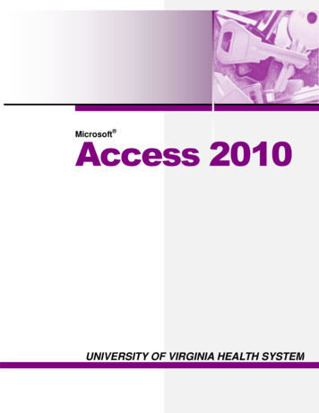 Microsoft Access 2010 - University Of Virginia