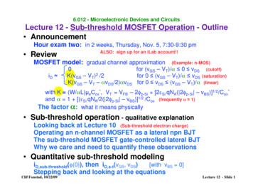 Sub-threshold MOSFET Operation - MIT OpenCourseWare