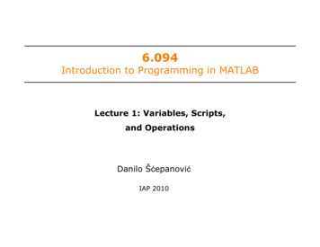 Introduction To Programming In MATLAB