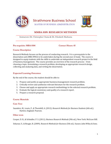 MMBA 8109: RESEARCH METHODS - Strathmore University