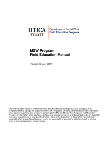 MSW Program Field Education Manual - Utica University