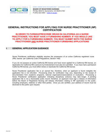 General Instructions For Applying For Nurse Practitioner . - California