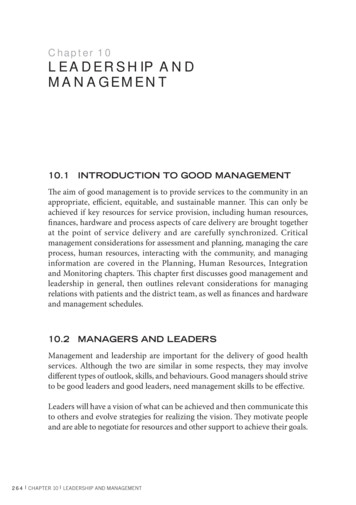 Chapter 10 LEADERSHIP AND MANAGEMENT