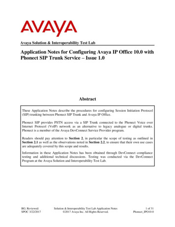Application Notes For Configuring Avaya IP Office 10.0 With Phonect SIP .