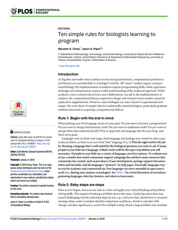 Ten Simple Rules For Biologists Learning To Program