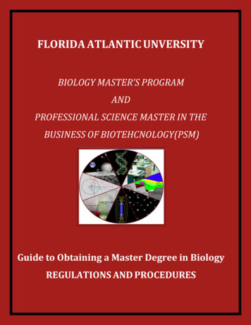 Regulations For Biology Masters Program - Florida Atlantic University