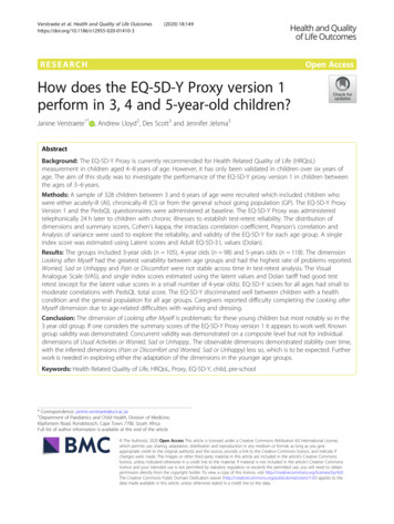 How Does The EQ-5D-Y Proxy Version 1 Perform In 3, 4 And 5 .