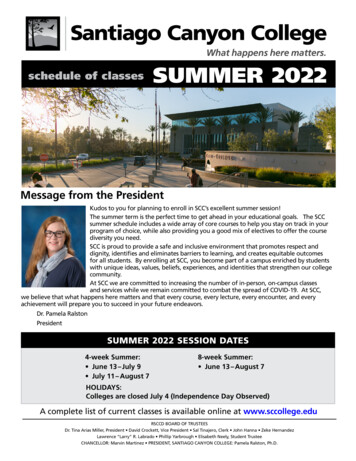 Schedule Of Classes SUMMER 2022 - Santiago Canyon College