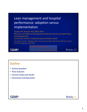 Lean Management And Hospital Performance: Adoption 