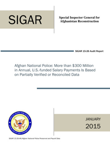 SIGAR N . Special Inspector General For Afghanistan Reconstruction
