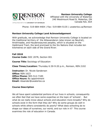 Renison University College Affiliated With The University .
