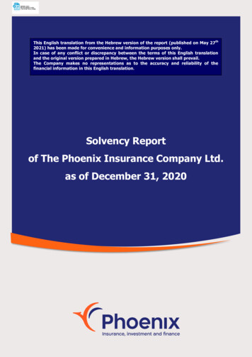 Solvency Report Of The Phoenix Insurance Company Ltd. As Of December 31 .
