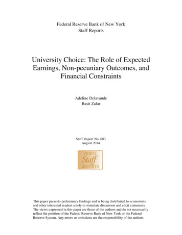 University Choice: The Role Of Expected Earnings, Non-pecuniary .