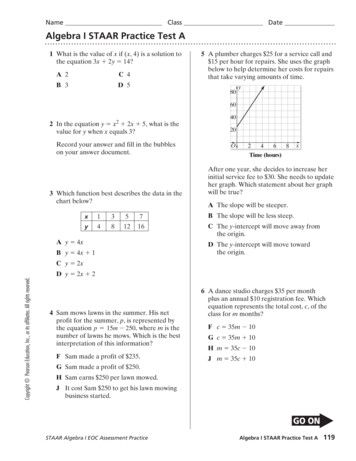 Algebra I STAAR Practice Test A