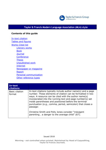 Taylor & Francis Modern Language Association (MLA) Style