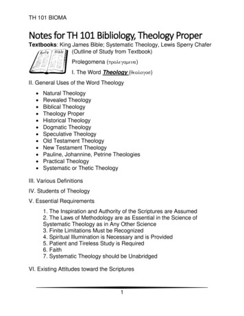 Notes For TH 101 Bibliology, Theology Proper