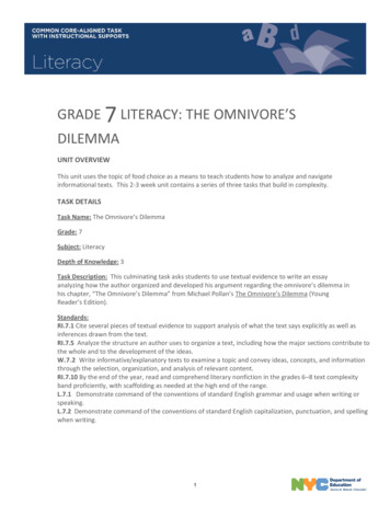 GRADE 7 LITERACY: THE OMNIVORE’S DILEMMA