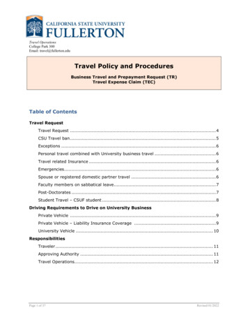 Travel Policy And Procedures - CSUF