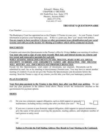 TRUSTEE'S QUESTIONNAIRE - Edward J. Maney, Chapter 13 Trustee
