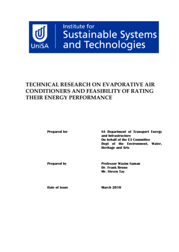 TECHNICAL RESEARCH ON EVAPORATIVE AIR CONDITIONERS AND . - Energy Rating